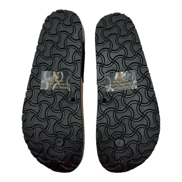 Womens Black Cork Sole Sandals With Adjustable Buckle & Toe Strap - Picture 8 of 8